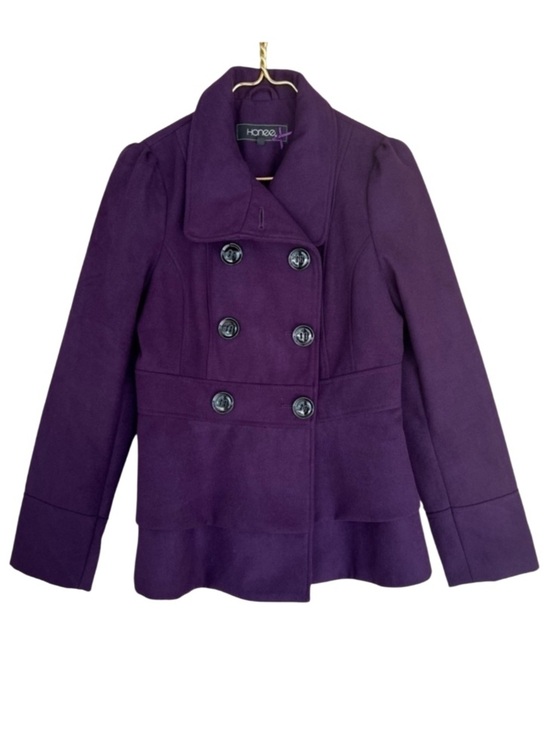 Vintage Jackets & Blazers - Honee Purple Double Breasted Peacoat Jacket Tailored Peplum Size Small